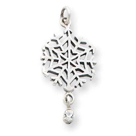 Sterling Silver Antique Snowflake & CZ Charm
