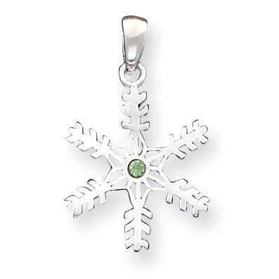 Sterling Silver Antique Snowflake with Light Green Stone Pendant