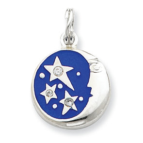 Sterling Silver Enameled and CZ Moon & Star Charm