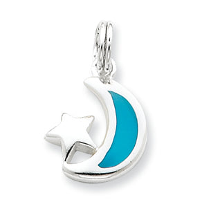 Sterling Silver Blue Enamaled Moon & Star Charm