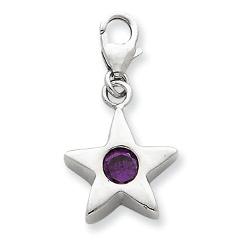 Sterling Silver February CZ Birthstone Star Charm