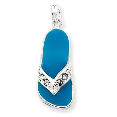 Sterling Silver Aqua Enameled Crystal Flip Flop Charm