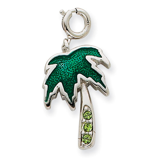 Sterling Silver Green Enameled Palm Charm