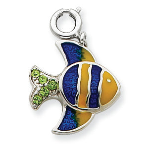 Sterling Silver Enameled and Crystal Fish Charm