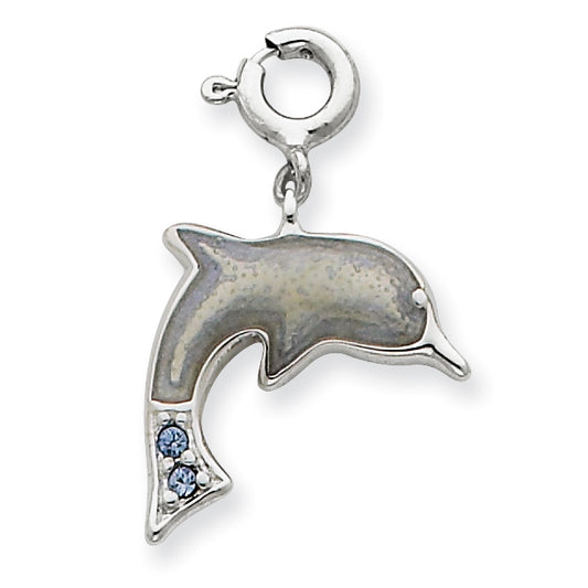 Sterling Silver Enameled with Blue CZs Dolphin