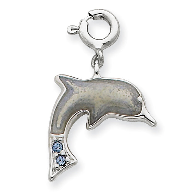 Sterling Silver Enameled with Blue CZs Dolphin