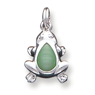 Sterling Silver Green Cats Eye Frog Charm