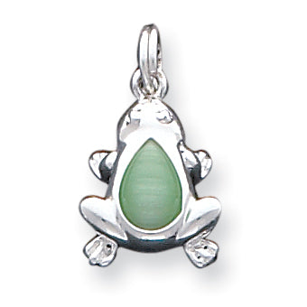 Sterling Silver Green Cats Eye Frog Charm