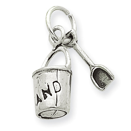 Sterling Silver Antiqued Sand Bucket and Shovel Charm