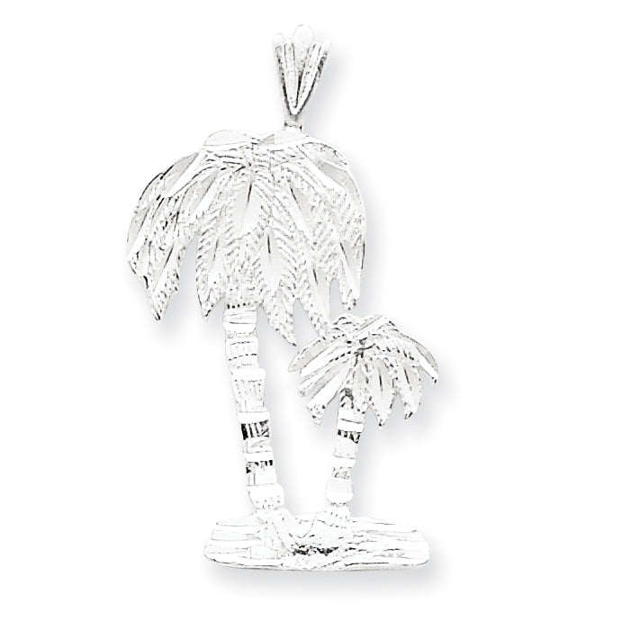 Sterling Silver Diamond Cut Palm Trees Pendant Charm