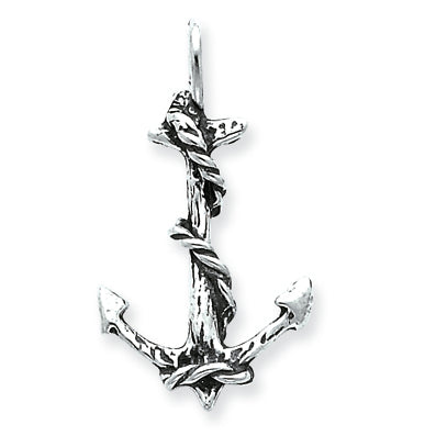 Sterling Silver 3D Antiqued Anchor and Rope Pendant