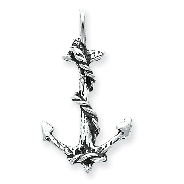 Sterling Silver 3D Antiqued Anchor and Rope Pendant
