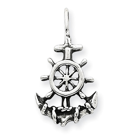 Sterling Silver Antiqued Anchor & Ship's Wheel Pendant