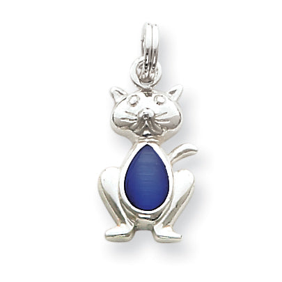Sterling Silver Dark Blue Cat's Eye Cat Charm