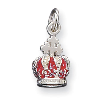 Sterling Silver Red Enamaled Crown Charm