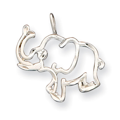 Sterling Silver Diamond Cut Outline of Elephant Pendant