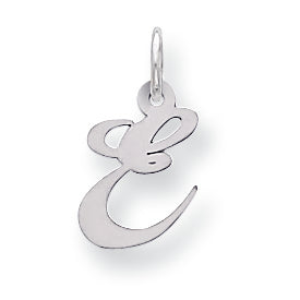 Sterling Silver Small Fancy Script Initial E Charm