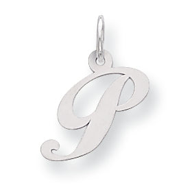 Sterling Silver Small Fancy Script Initial P Charm