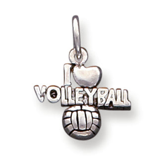 Sterling Silver Antique I (heart) Volleyball Charm