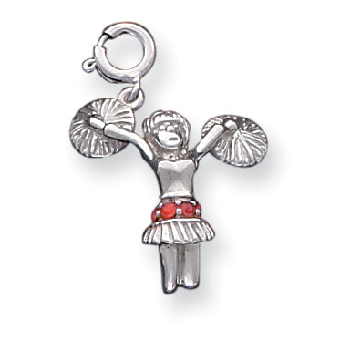 Sterling Silver Red Syn. Stone Cheerleader Charm