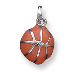 Sterling Silver 3D Orange Enameled Basketball Charm