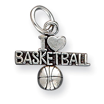 Sterling Silver Antique I (heart) Basketball Charm