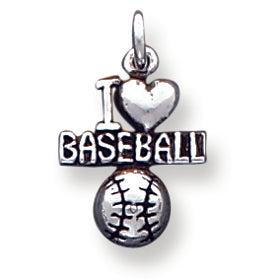 Sterling Silver Antique I (heart) Baseball Charm