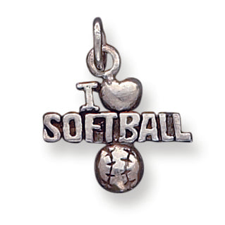 Sterling Silver Antique I (heart) Softball Charm