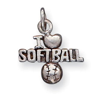 Sterling Silver Antique I (heart) Softball Charm