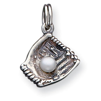 Sterling Silver Baseball Glove w/Syn. Pearl Charm