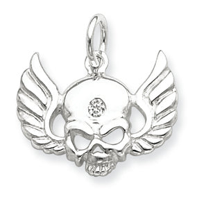 Sterling Silver CZ Skull with Wings Charm