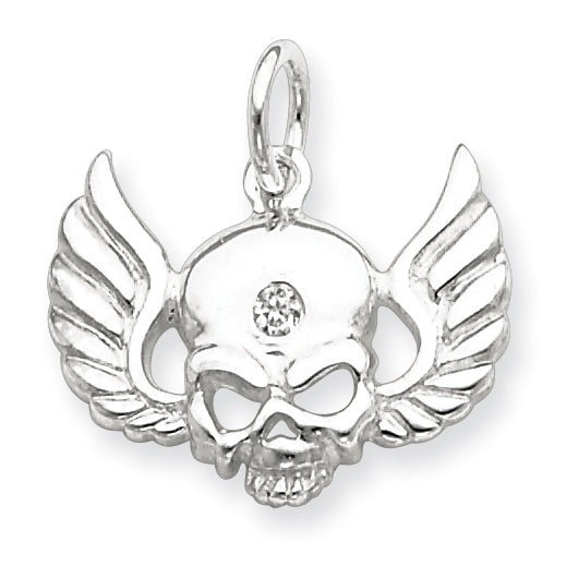 Sterling Silver CZ Skull with Wings Charm