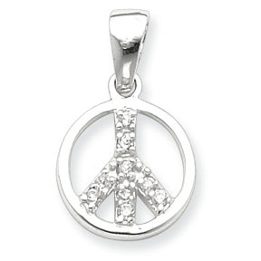 Sterling Silver CZ Peace Sign Pendant