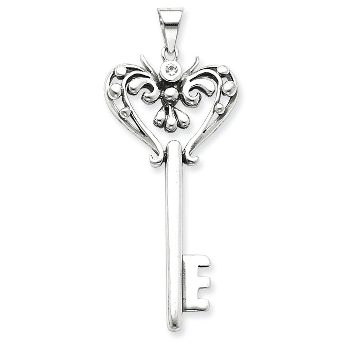 Sterling Silver Antiqued CZ Key Charm