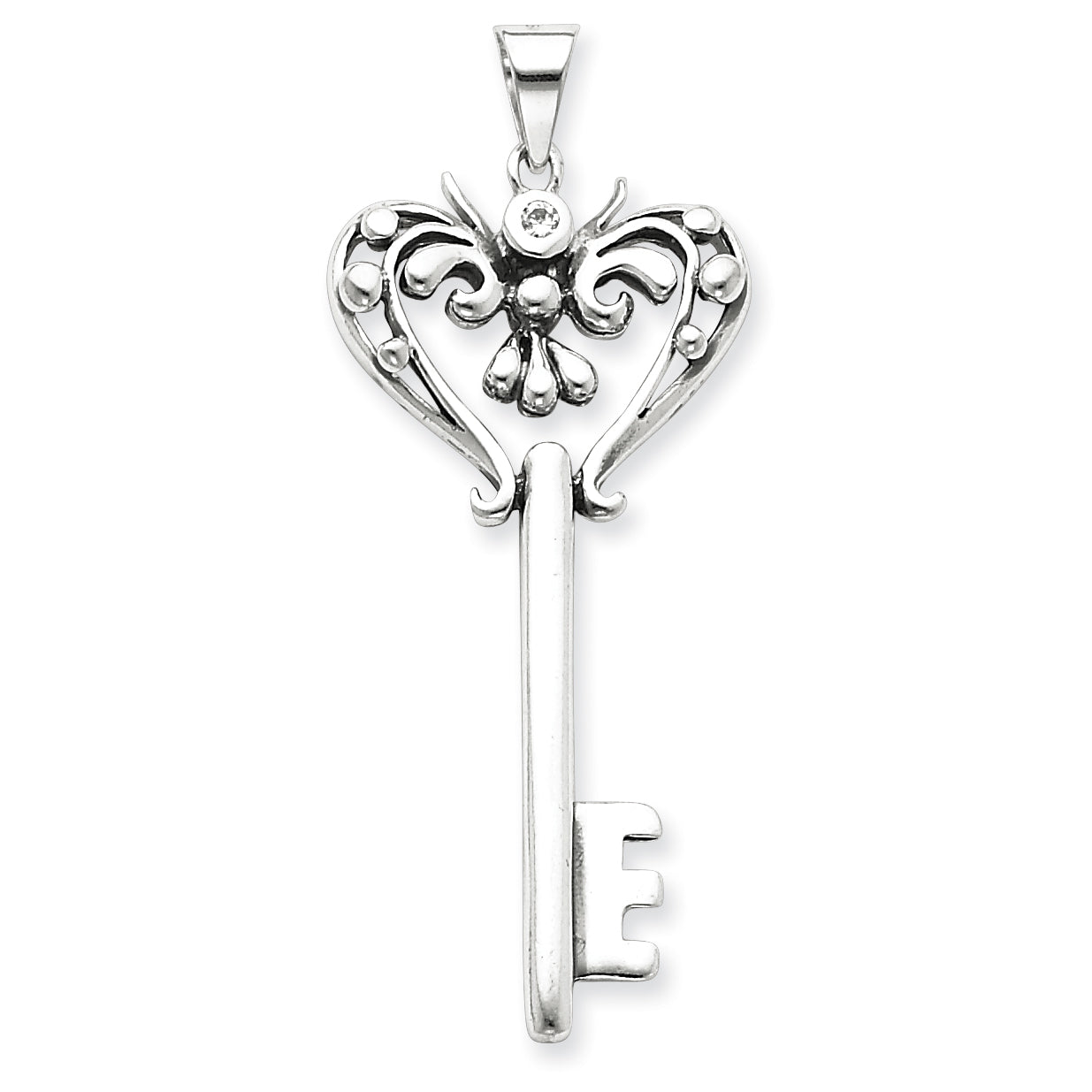 Sterling Silver Antiqued CZ Key Charm