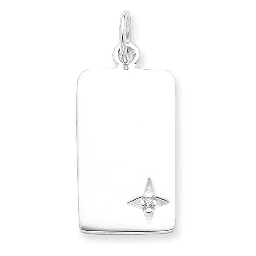 Sterling Silver CZ Polished Rectangle Charm