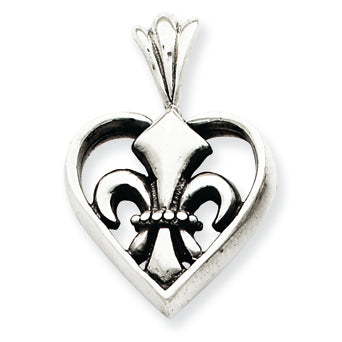 Sterling Silver Fleur de lis in Heart Pendant