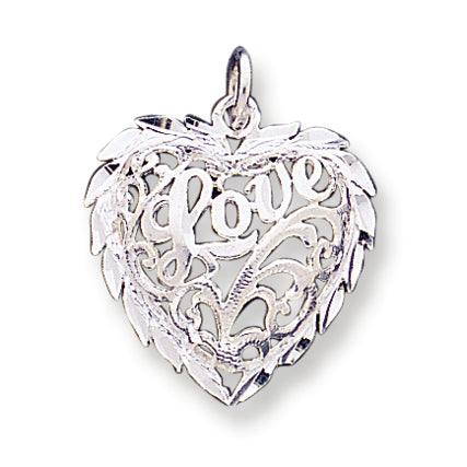 Sterling Silver Diamond-Cut Heart Charm