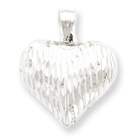 Sterling Silver Diamond-cut Puffed Heart Pendant