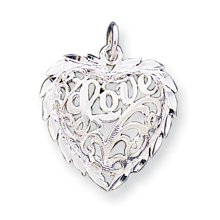 Sterling Silver Diamond-Cut Heart Charm