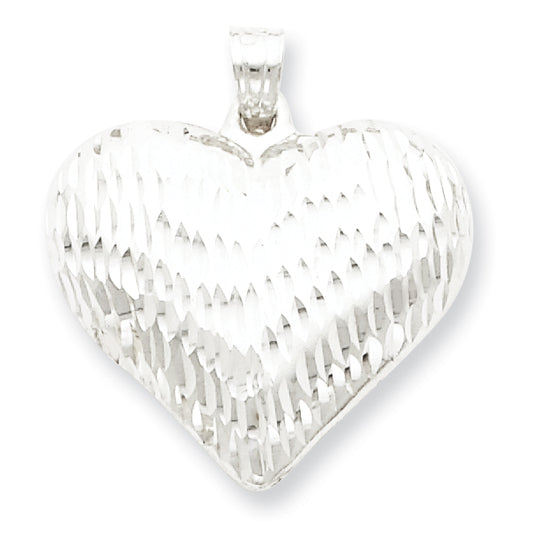 Sterling Silver Diamond-cut Puffed Heart Pendant