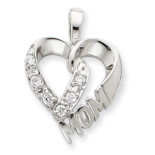 Sterling Silver CZ Heart MOM Pendant
