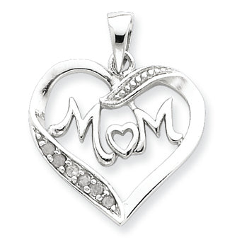 Sterling Silver MOM CZ Heart Pendant