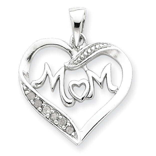 Sterling Silver MOM CZ Heart Pendant