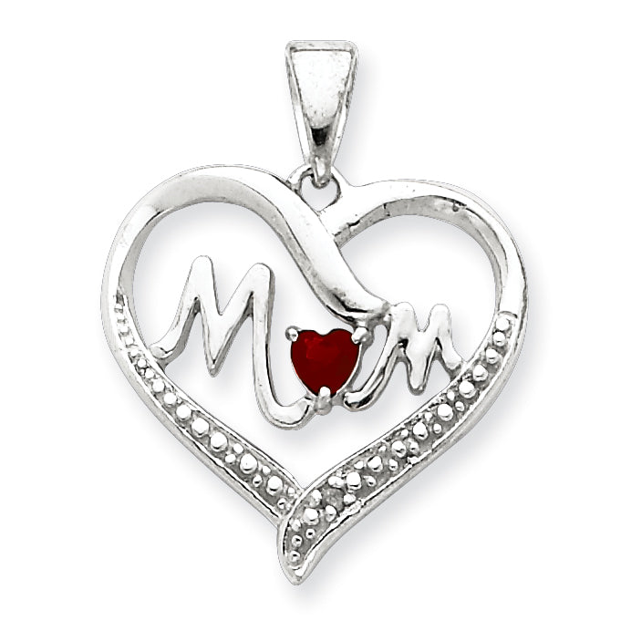 Sterling Silver CZ Mom Heart Pendant