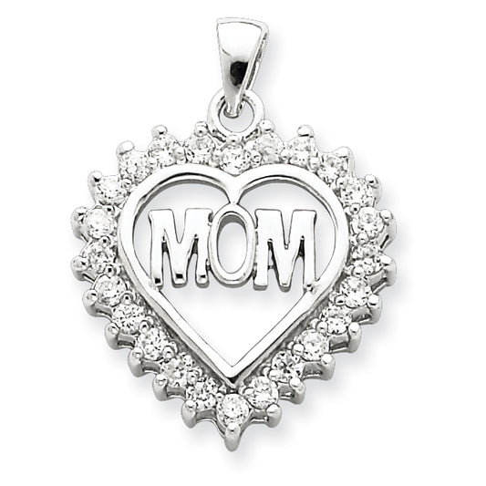 Sterling Silver CZ Heart MOM Pendant