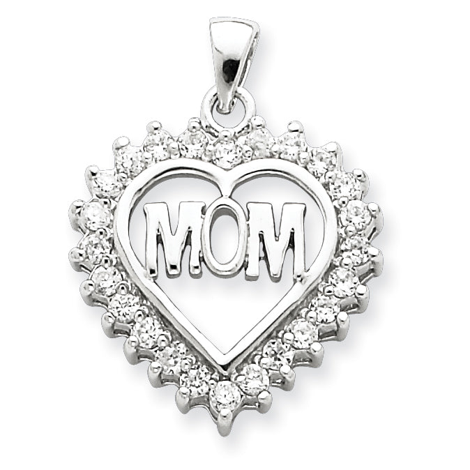 Sterling Silver CZ Heart MOM Pendant