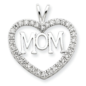 Sterling Silver CZ Heart MOM Pendant