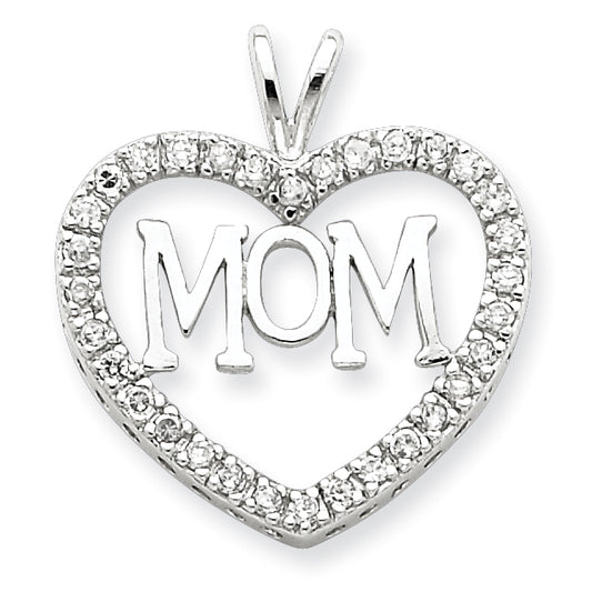 Sterling Silver CZ Heart MOM Pendant