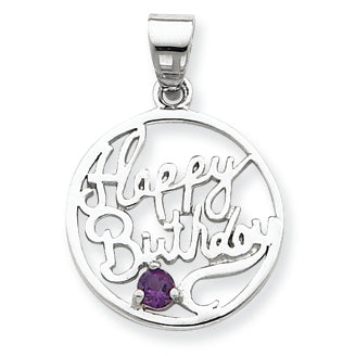 Sterling Silver Amethyst Happy Birthday Pendant